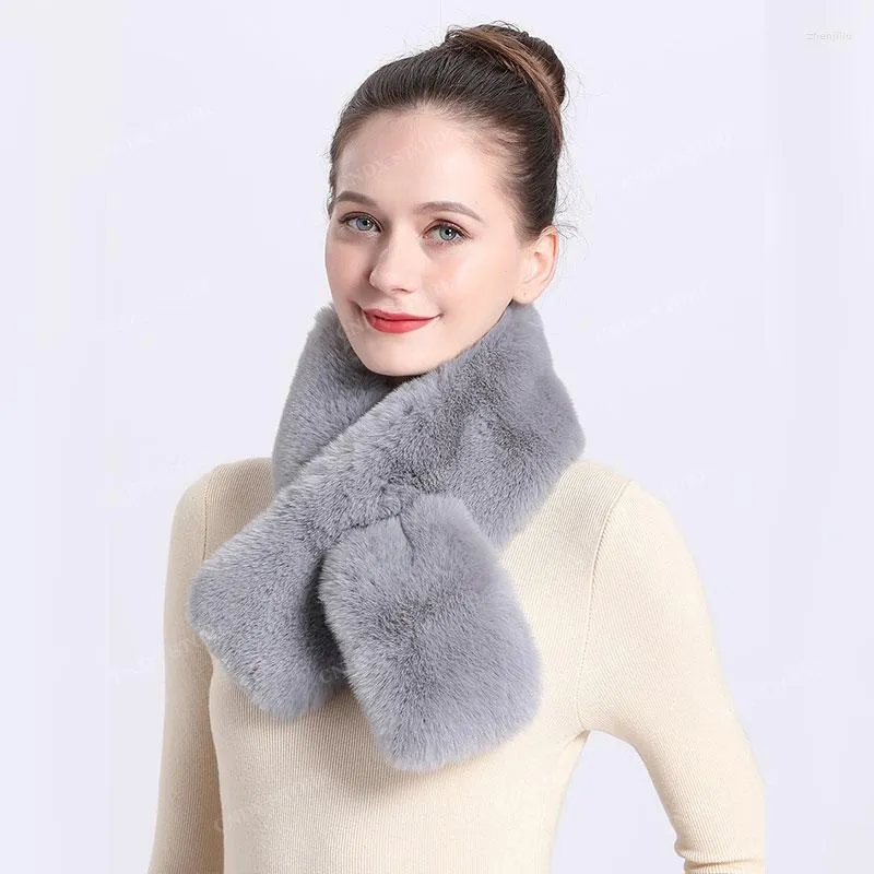 Halsdukar damer faux-fur vinter för kvinnor höst varmare plysch korskrage halsduk sjal elegant varm mjuk bekväm