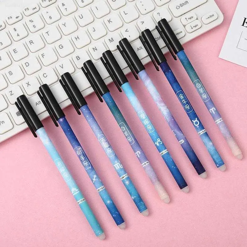 6Pcs/Set Constellation Erasable Gel Pen Blue Black ink 0.5mm Washable Handle Kawaii Pens School Writing Stationery