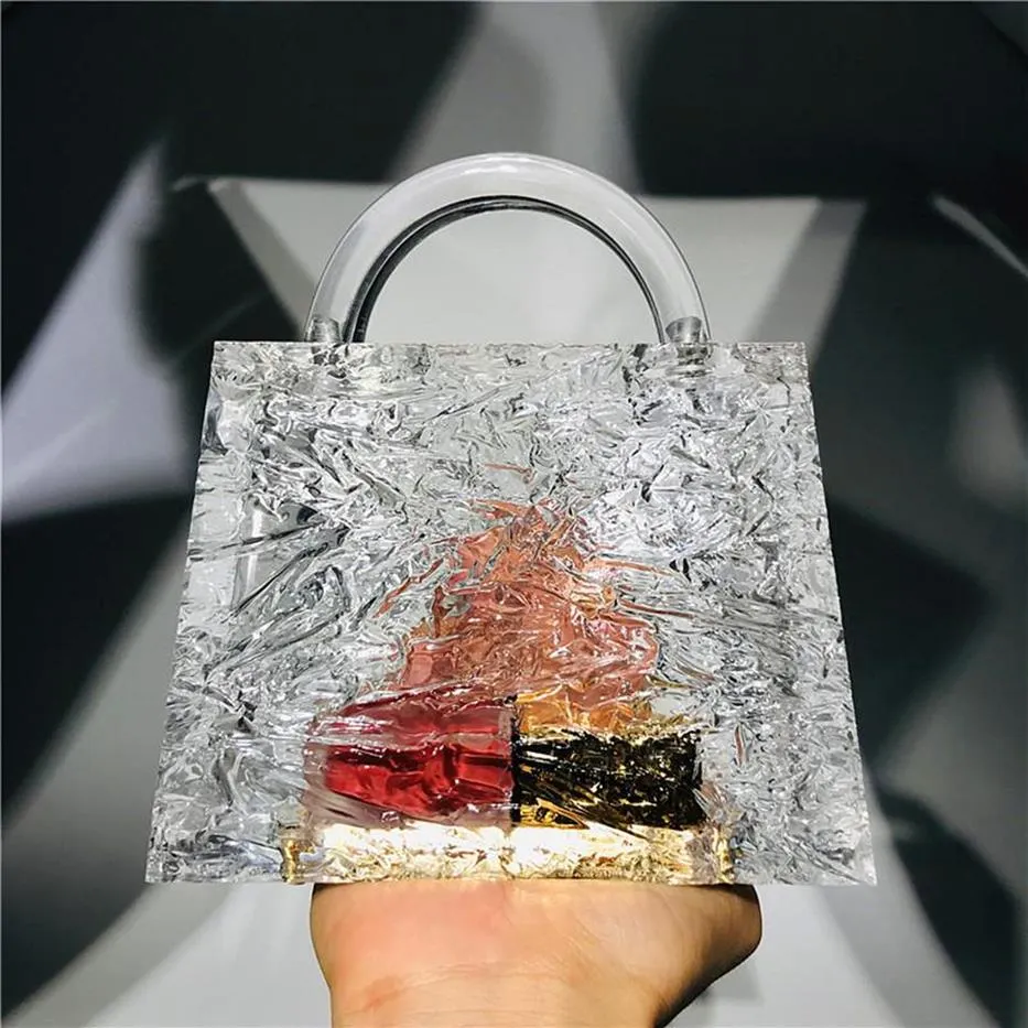 Transparent Ice Crack Acrylic Handbags Crystal Clear Acrylic Clutch Bags Designer Bucket Bag Transparent Dinner Bags With Acry323s