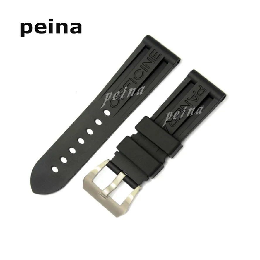 22mm 24mm Man New Top Grade Black Diving Silicone Rubber Watch Bands Strap for Panerai Bands248J