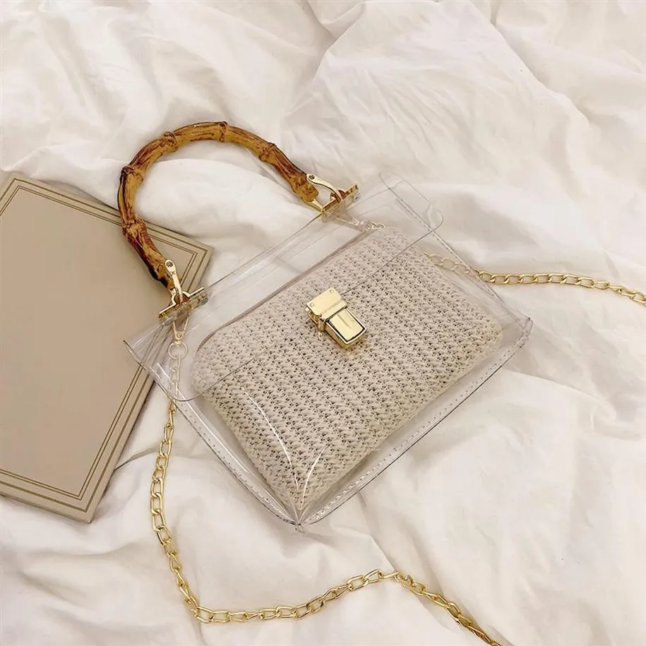 Hand Beach Handbag Travel Women Small Bags Chain Holiday Bag Lady Straw 2020 Shoulder Cross Transparent Body Efhcr321h