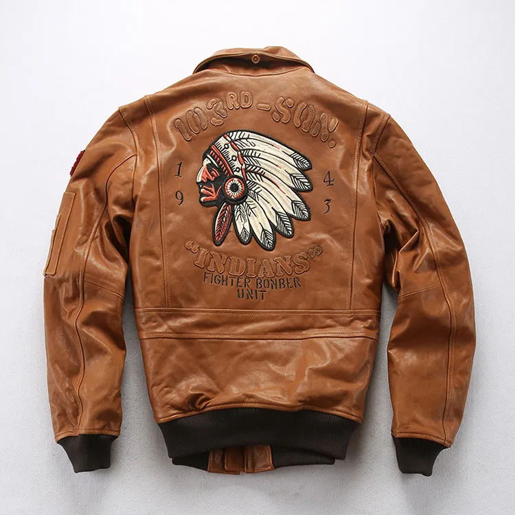 Indian embroidery G1 air flight suit genuine leather jacket American plant tanned sheepskin clothing for men