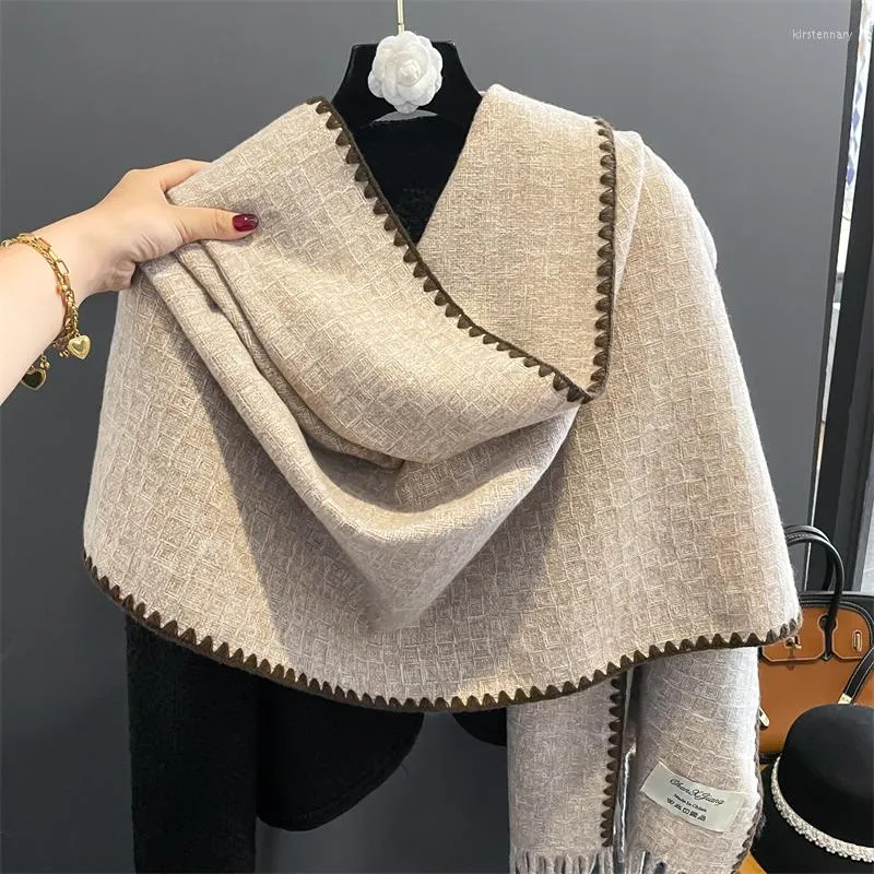 Foulards Conception Châles Et Wraps Écharpe Pour Femmes Hiver Chaud Cachemire Solide Neckercheif Bufandas Femme Épais Poncho Doux Echarpe