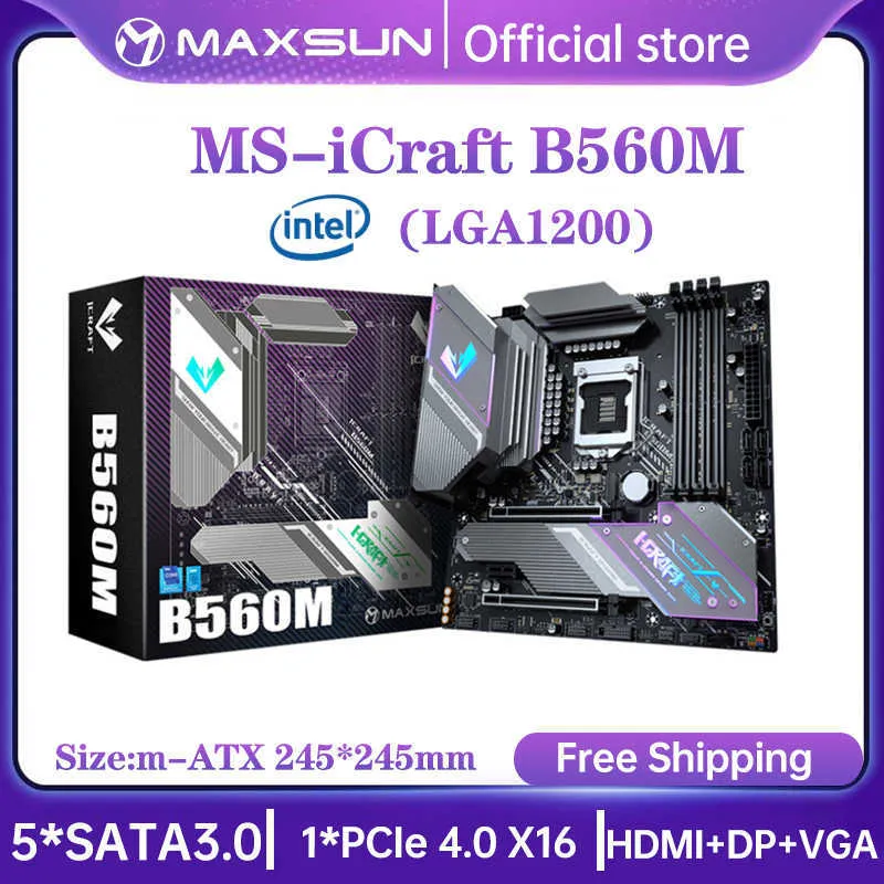 MAXSUN Full New Gaming Motherboard iCraft B560M Mainboard Dual Channel DDR4 RGB SATA3.0 VGA LGA1200 Computer PC Accessories