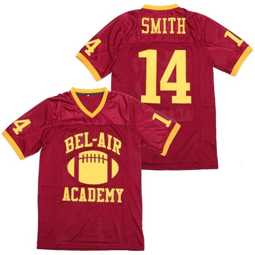 qqq8 Bel-Air Academy Smith #14 Maillot de Football Homme Rouge Taille S-XXXL