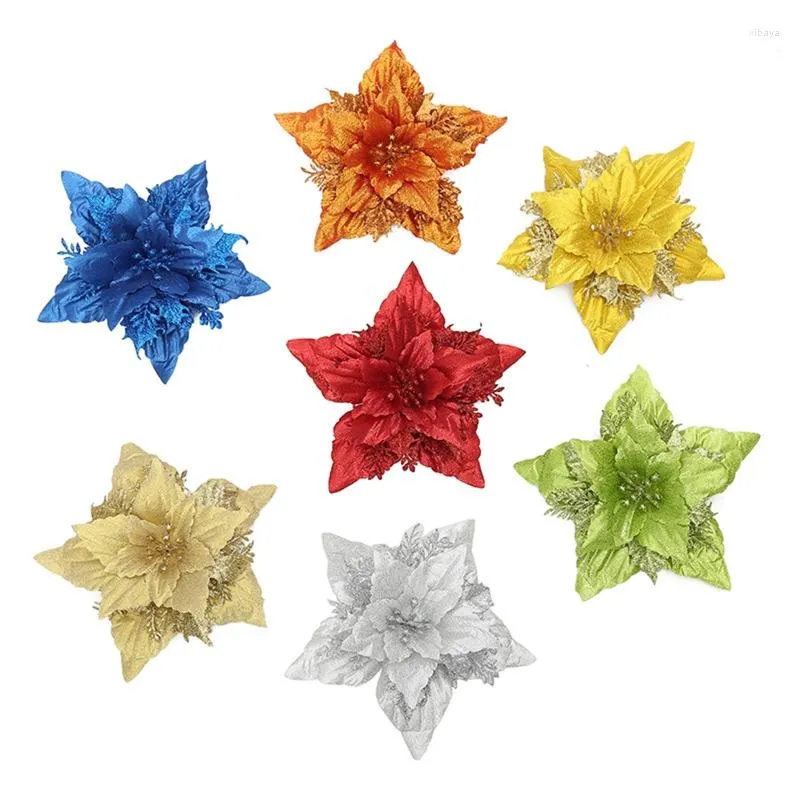 Christmas Decorations 7 Inch Glitter Poinsettia Flower For Xmas Tree Wreath Garland Holiday Wedding Spring Festival