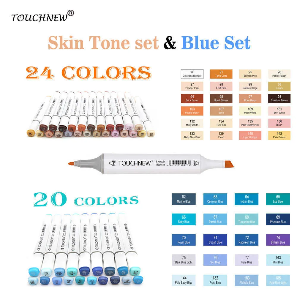 TouchNew 24/20Colors Skin Tone Marker Blue Set Sketch Alcohol Markers Pen For Drawing Portrait Animation Color Sea