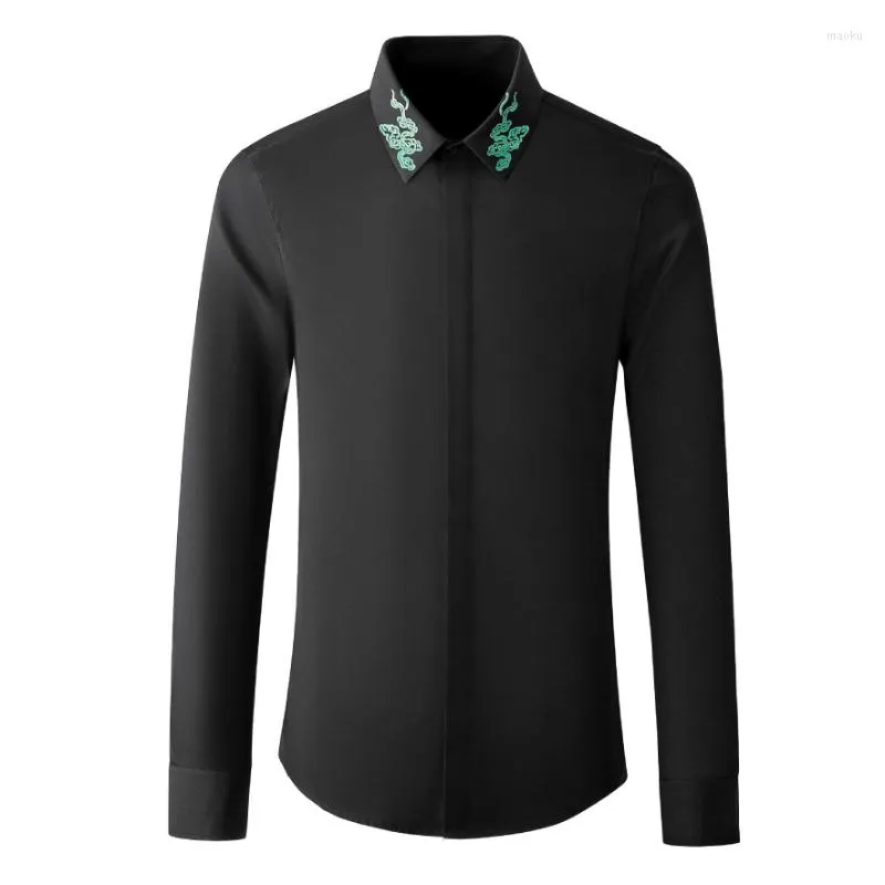 Men's Casual Shirts Minglu Cotton Men's High Quality Long Sleeve Embroidery Business Men Dress Slim Fit Party Man 4XL