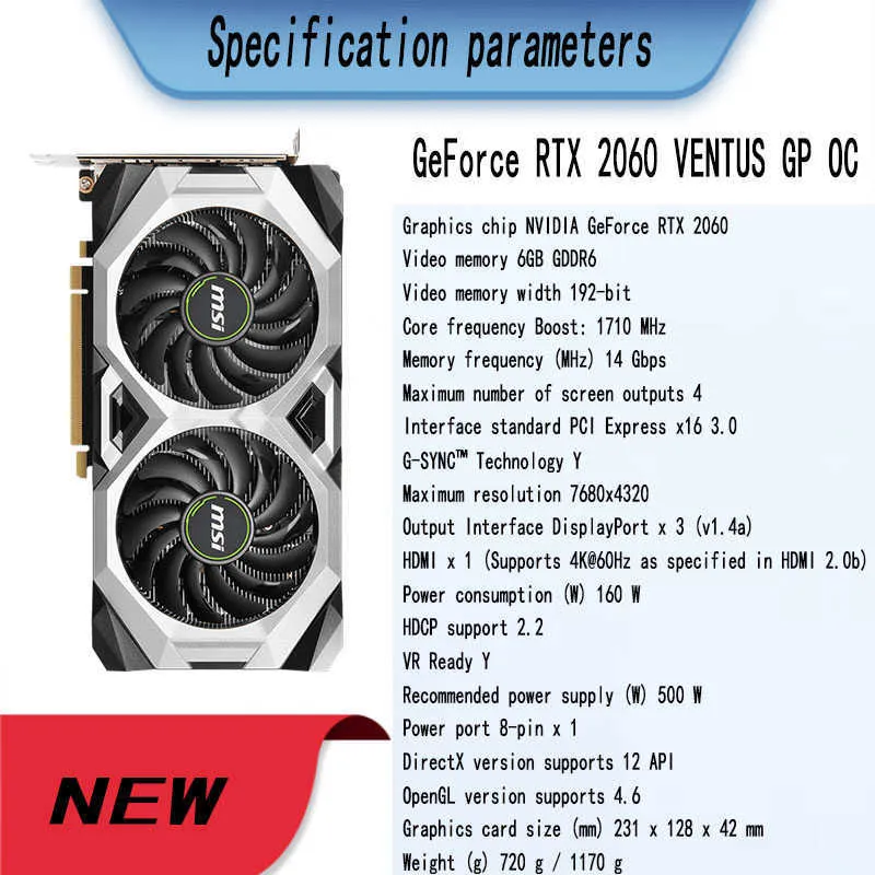 MSI GEFORCE RTX 2060 VENTUS GP OC YENİ 2060 GDDR6 6G 192 Bit Video