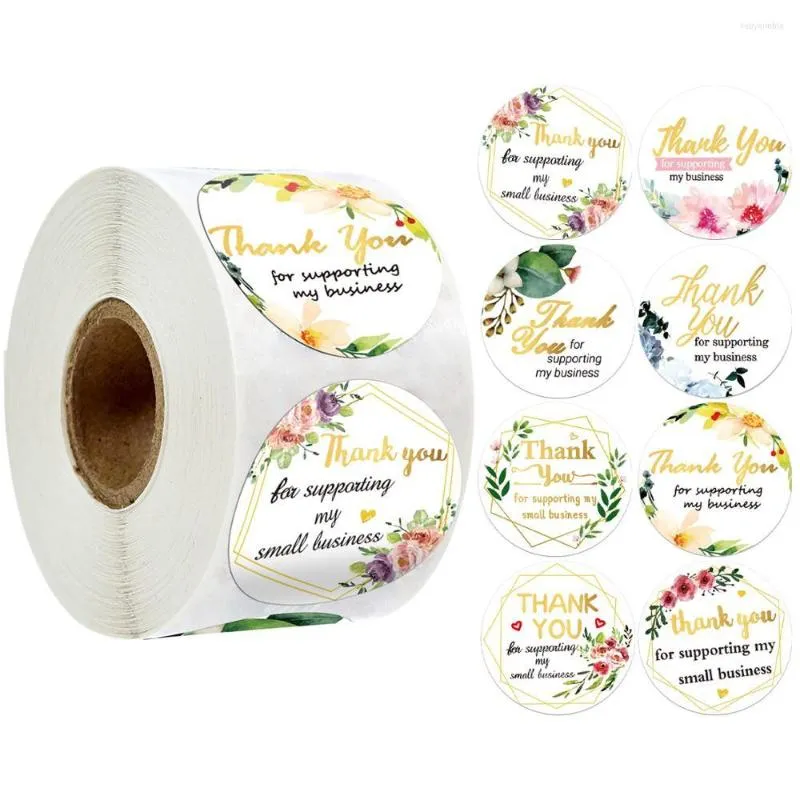 Sieradenzakken Bedankt sticker gouden folie afdichtinglabels 500 stks/roll 1 inch bloemen tags voor het ondersteunen van zakelijke cadeaubon pakket decor