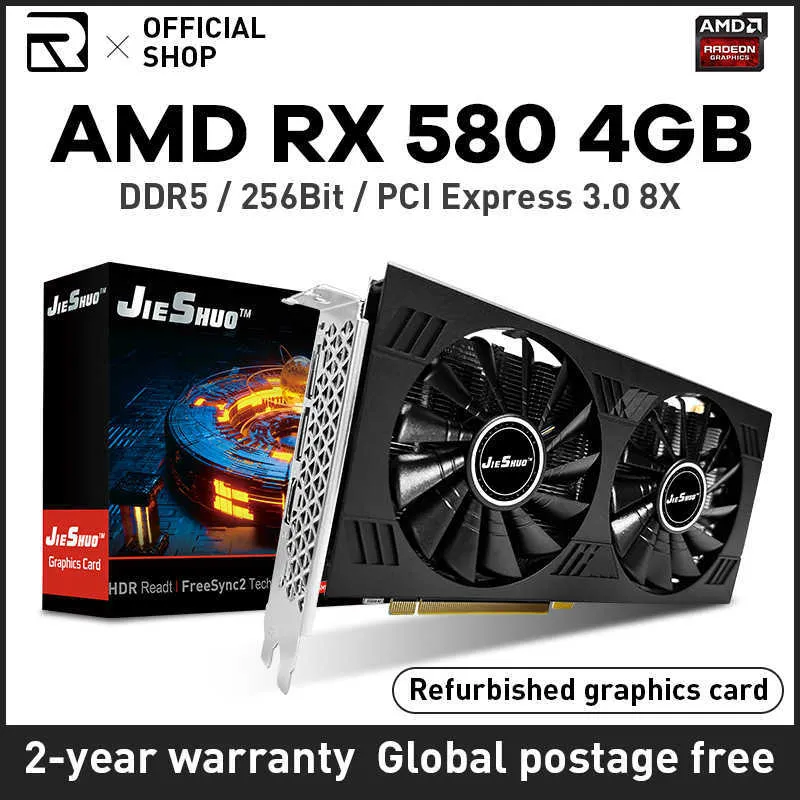 Gerenoveerd RX580 4GB AMD Radeon 256bit 2048SP GDDR5 GPU RX580 4G Grafische kaarten