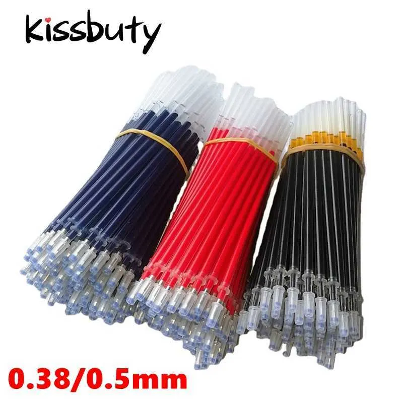 0,38/0,5 mm gel penna påfyllningskontor rött/blått/svart bläck skolpapper skriver kulpoint påfyllning 100 st/set handtag stavar