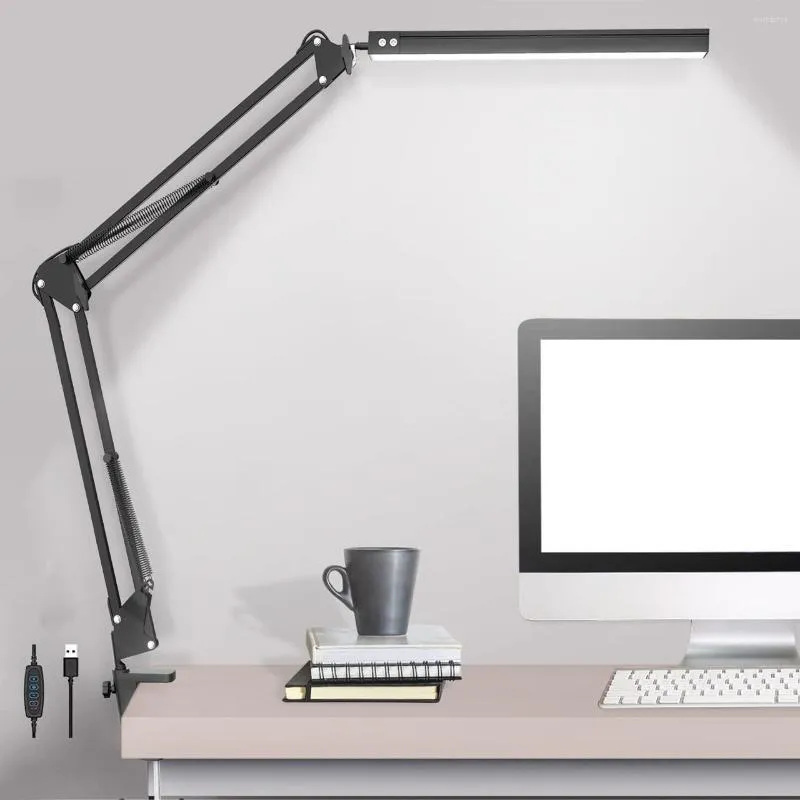 Lampes de table LED lampe de bureau bras oscillant lumière avec pince 3 éclairage 10 modes de luminosité soins des yeux lecture pour le bureau à domicile