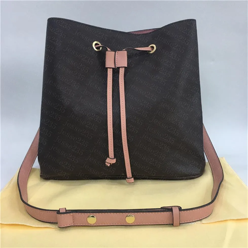 Fashion Women Leather Drawstring Shoulder Bag Classic Tote Lady Bucket Handväskor Presbyopic Shopping Purse Portable Messenger293R