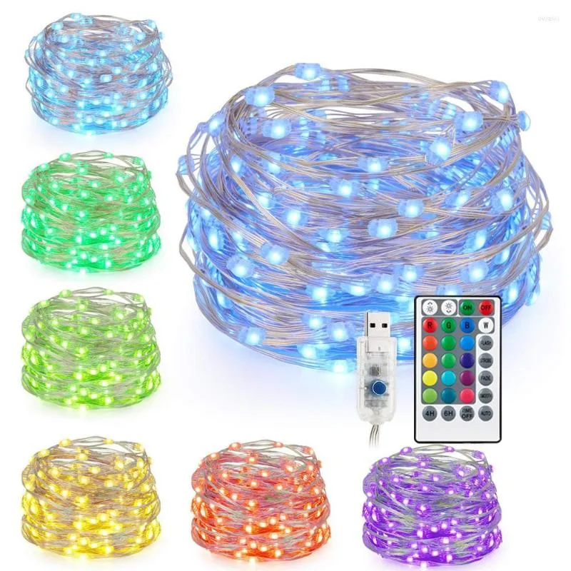 Strings 16Color LED String Licht Remote USB -batterij RGB Koperdraadlamp Waterdichte Garland Fairy Kerst Tree Decoratie