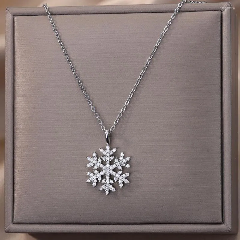 Pendentif Colliers Zircon Noël Flocon De Neige Collier Pour Femmes En Acier Inoxydable Clavicule Chaîne Ras Du Cou Esthétique De Mariage Bijoux Cadeau