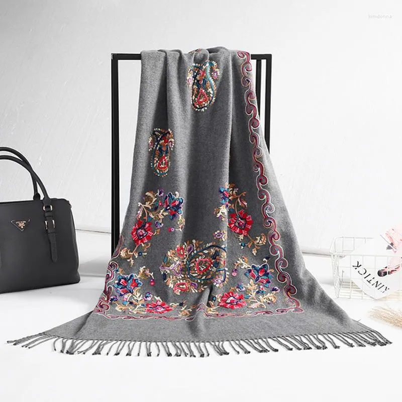 Scarves 2023 Winter Women Scarf Embroidery Large Size Bandana Cape Hijab Blanket Shawls And Wraps Cashmere Pashmina