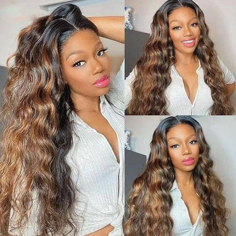 Destaque, loira de morango, profundo, Curly 360 Frontal Human Hair Wigs Natural Hairline Wave 13x6 Transprent HD Lace Wig 200Densense