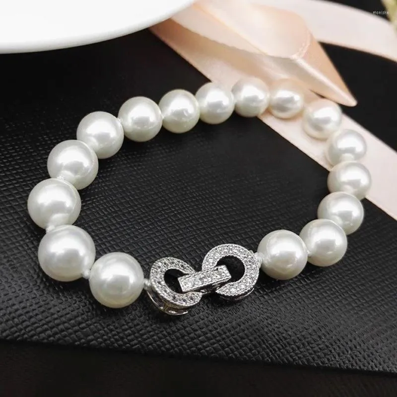 Bangle Handmade Knotted Bracelet Natural 10mm White Shell Pearl 20cm For Women Jewelry Fashion Gift