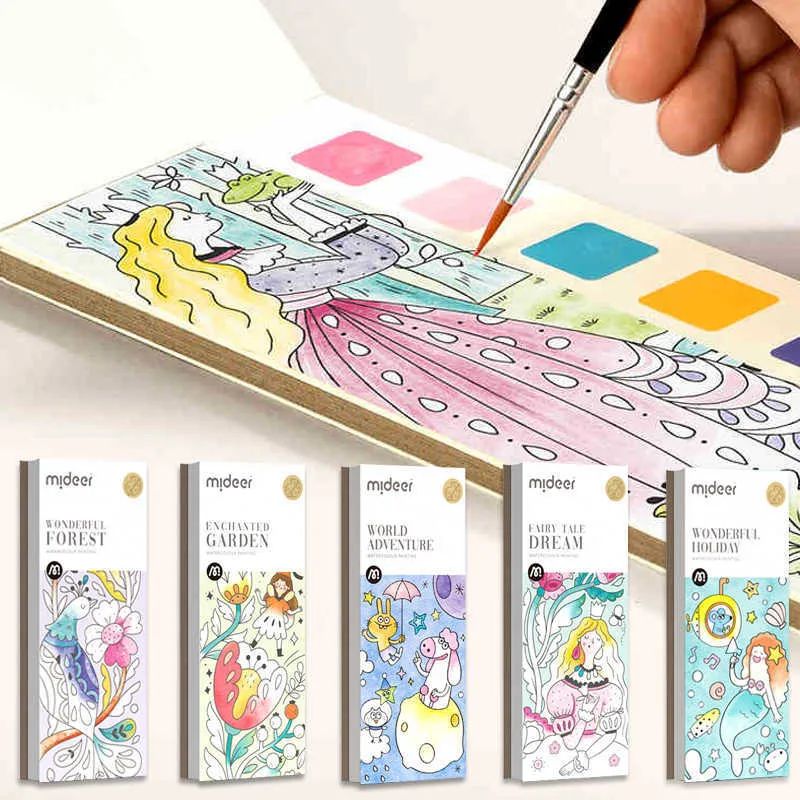 6 컬러 여행 단단한 수채화 책 도서 페인트 세트 라인 드로잉 색칠 브러시 어린이 미술 용품 ​​20 장
