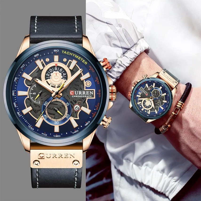 Watches Mens märkesvaror Luxury Casual Leather Strap Sport Quartz Armswatch Chronograph Clock Manlig kreativ design Dial251s