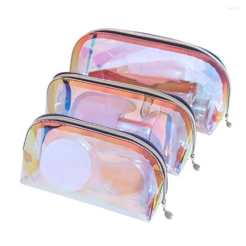 Kosmetiska väskor 2023 Clear Bag PVC Laser Women Makeup Clutch Portable Travel toalettartiklar Koreansk stil Puches