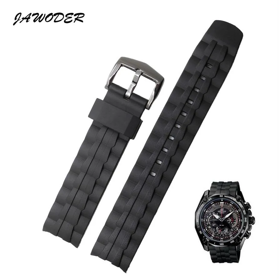 Jawoder Watchband 28mm 블랙 실리콘 고무 시계 밴드 스테인리스 스틸 클래스 스트랩 전자 Casio EF-550 스포츠 WAT270W를위한 전자 교체