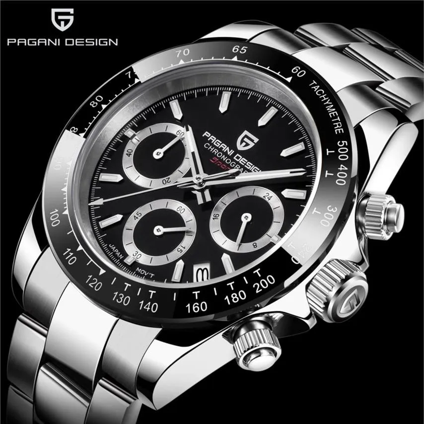 Top Brand Luxury Mens PAGANI Orologi Orologio da polso Orologio al quarzo nero Orologio da uomo Impermeabile Sport Cronografo Relogio Masculino256f