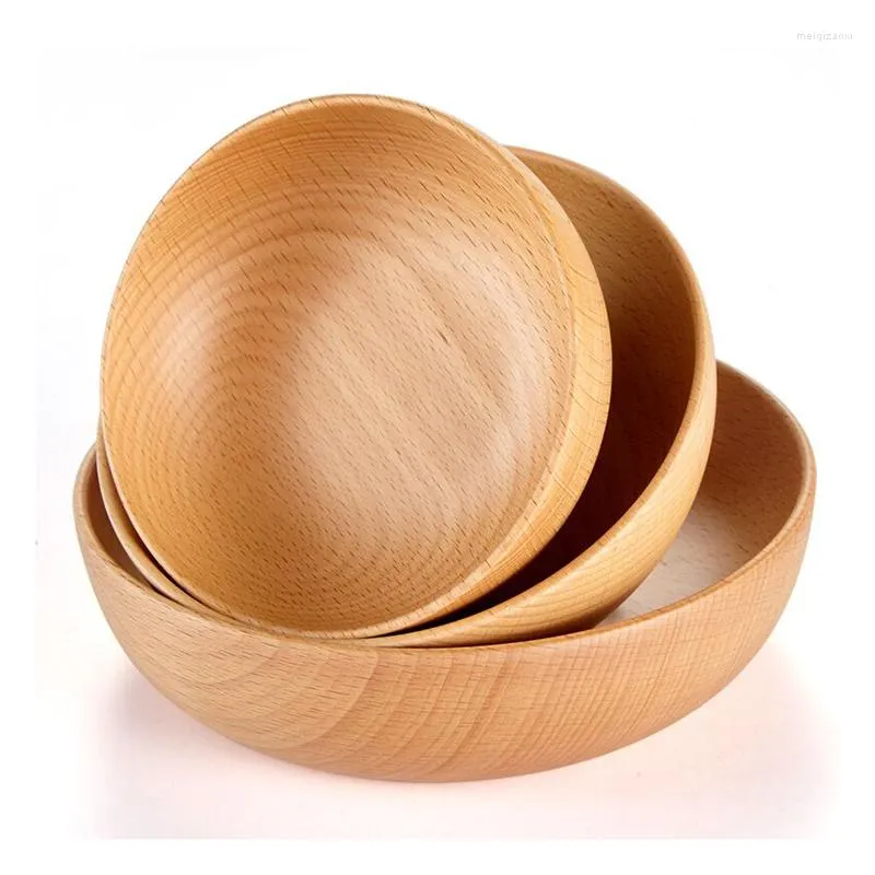 Miski drewniane sałatki miski duże okrągłe drewniane zupy płyty jadalne premium przybory kuchenne Ustaw naturalny ręcznie robiony ręcznie