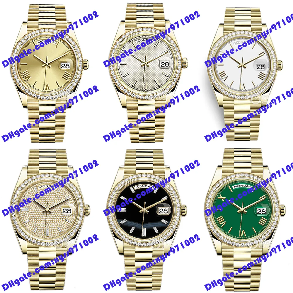 6 Model Green men's watch 2813 automatic mechanical watch m228348rbr 40mm white dial diamond bezel gold stainless steel strap wristwatch calendar display watches