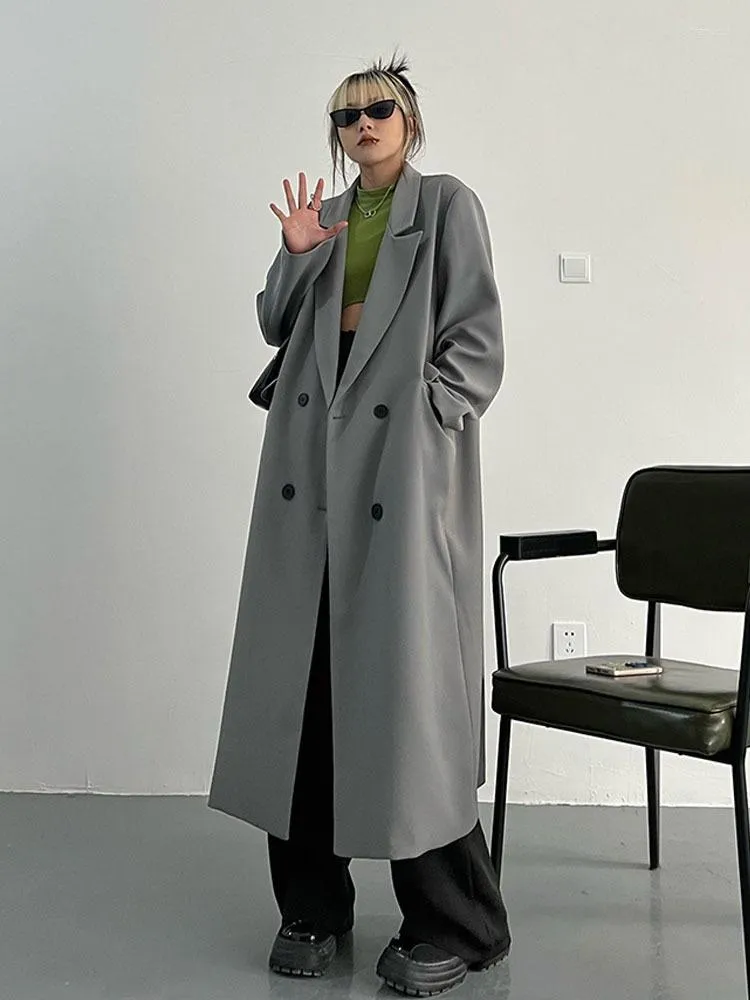 Kadın Trençkotları Sonbahar 2023 Üst düzey bahar ceket Kadın Kore Çift Kelime Kruvaze Orta uzunlukta katı rüzgarlık dişi Gevşek Palto