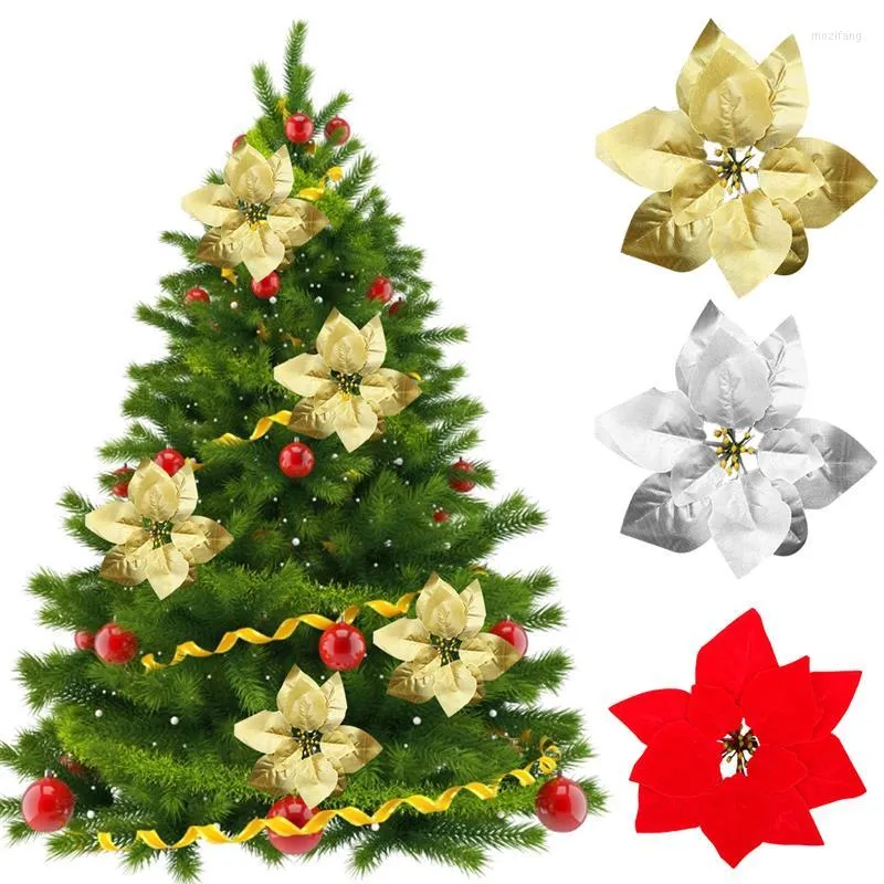 زينة عيد الميلاد 20pc الزهور الاصطناعية للديكور بونسيتيا مزيفة شجرة ديي المنزل زهرة الزفاف رأس