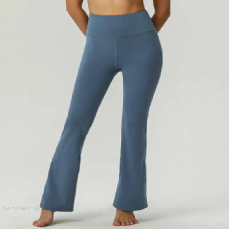 LU 2023 NOUVELLES Femmes Pantalons De Yoga Solide Couleur Nude Sports Façonner La Taille Serré Évasé Fitness Lâche Jogging Sportswear Femmes Neuf Point Évasé bon haut