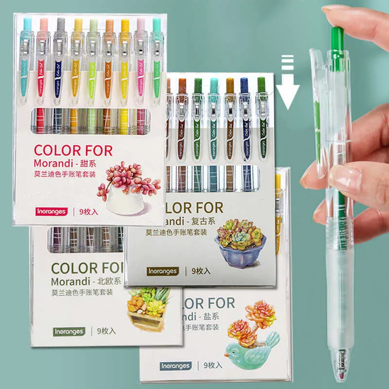 9 pc ensemble push type main compte Gel stylos rétro simplicité 0.5mm Notes stylo étudiant papeterie fournitures de bureau encre recharges cadeau