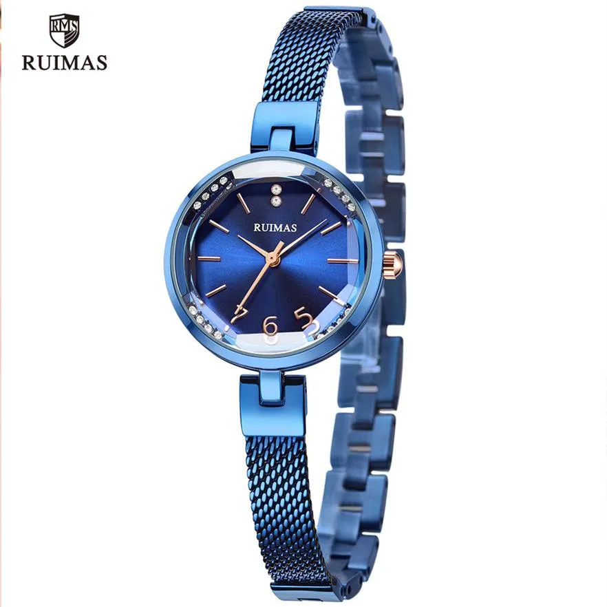 Ruimas Women's Simple Analog Blue Watches Luxury Top Brand Quartz Watch Ladies Woman Water Resostant Wristwatch Relogio Girl 276b