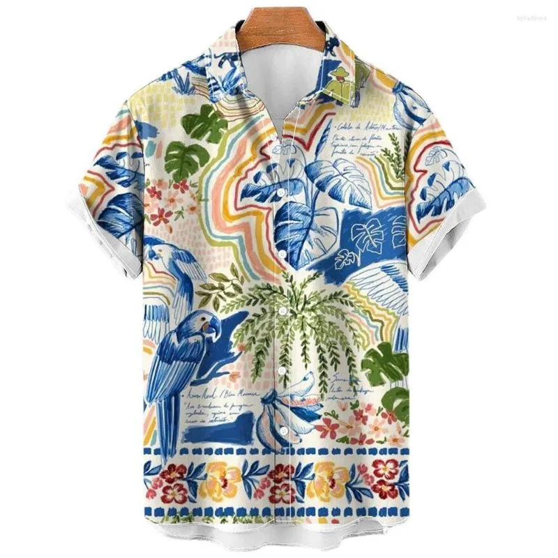 Herren Freizeithemden 2023 Sommer Herren Hawaiian 3D-Druck Tropenhemd Strandurlaub Kurzarm Übergroße Tops T-Shirts Mann Luxusbluse
