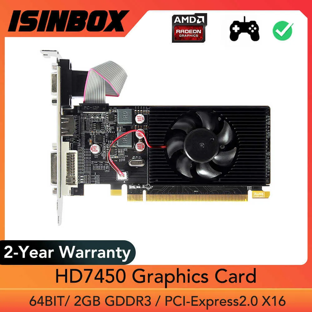 بطاقة رسومات Isinbox HD7450 بطاقة فيديو GDDR3 64 بت 64 بت لـ AMD Radeon PCI-E PCI