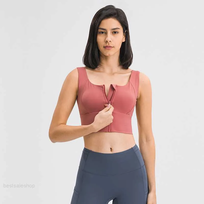 L-104 Front Zip Bra Soutien-gorge de yoga à soutien élevé Mode Débardeurs respectueux de la peau Soutien-gorge de sport respirant Sous-vêtement pour femme Gilet de course avec haut amovible