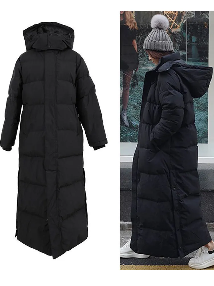 Women s Down Parkas parka Super long jacket female knee winter woman with thick black coat in 221231
