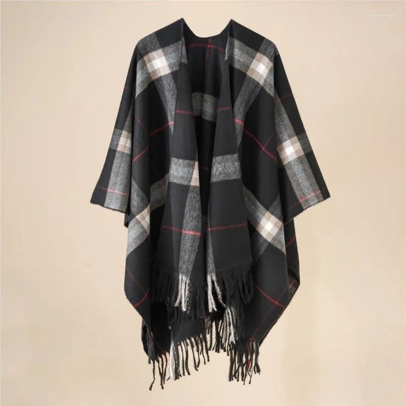 Halsdukar vårvinterkvinnor kashmir poncho sjal varm tjock halsduk kvinnlig lyx etnisk geometrisk rutig Cardigan kappa pashmina bl2209