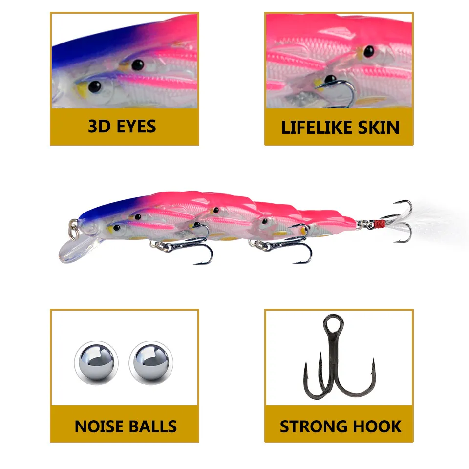 11.5cm 15.5g Minnow Hook Hard Baits & Lures 6# Treble Hooks Mixed Plastic  Fishing Gear / B 2 From 16,05 €