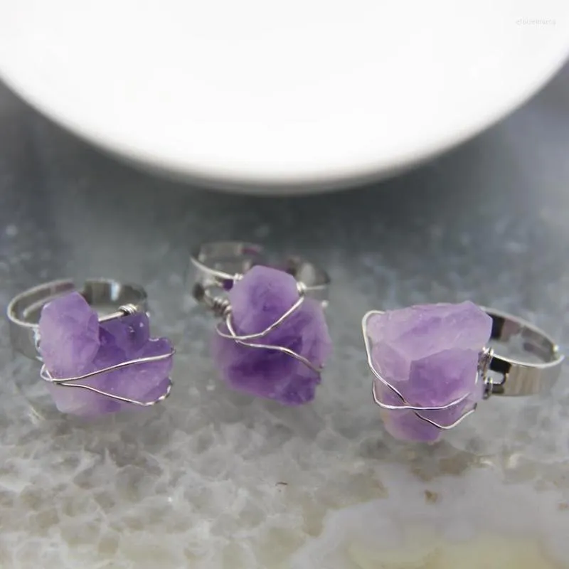 Anneaux de mariage irrégulier naturel améthyste pépite réglable doigt guérison énergie violet quartz cristal bijoux cadeau pour les femmes