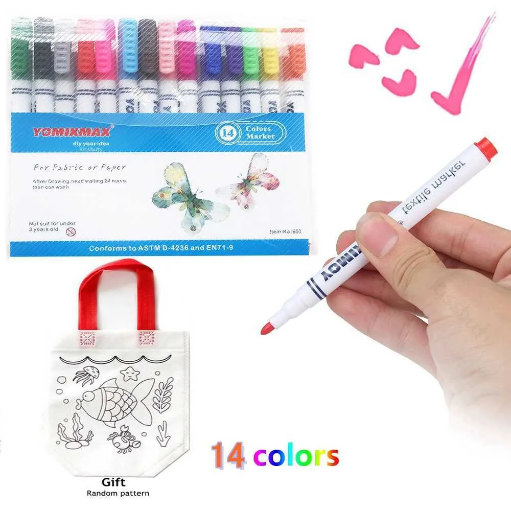 12 couleurs imperméable à l'eau tissu peinture marqueur stylo Permanent Non toxique universel pour bricolage peinture sur toutes sortes de Textiles