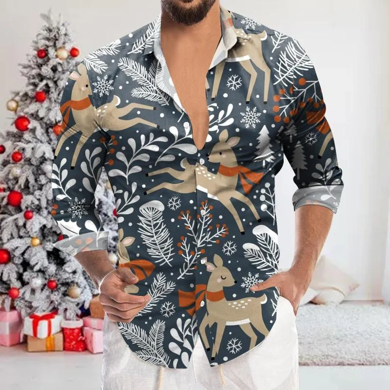 Casual shirts voor heren mannen met lange mouwen shirt kerstbanket vakantie gedrukte tops jaren mode rendier cartoon 2023