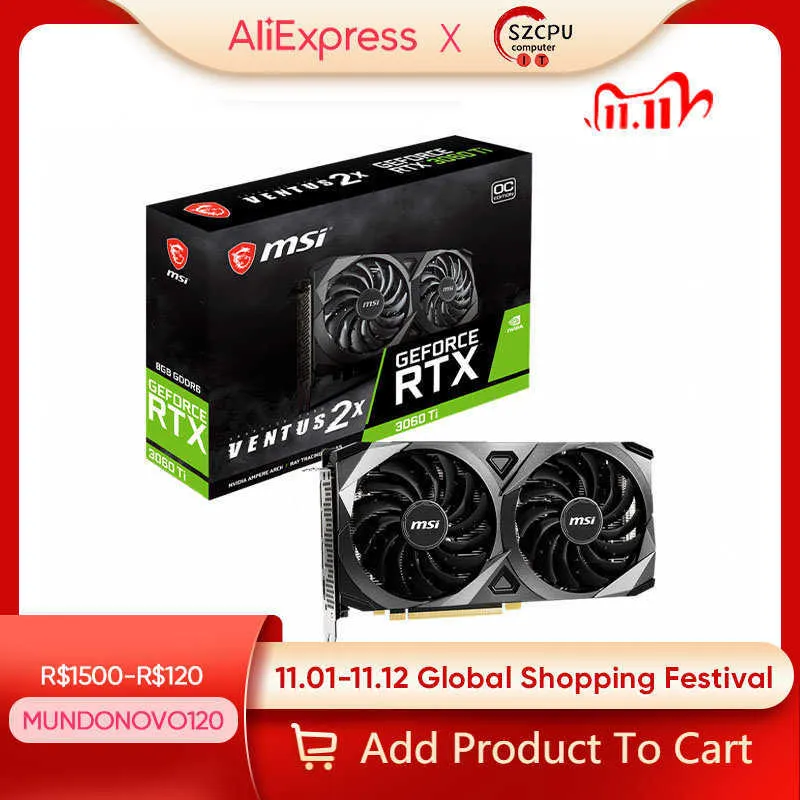 MSI GEFORCE RTX 3060 TI Ventus 2X 8G OCV1 LHR RTX 3060TI 8GB GDDR6 8-PIN X 1 14000MHzサポートAMD Intel Desktop CPU New