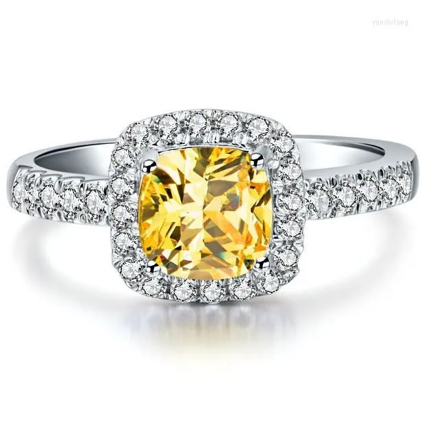 Bagues de Grappe Solide Platine PT950 Bague Jaune Coussin 1CT Diamant Engagement D Couleur VVS1 Déclaration de Clarté Coloré Doigt Bijoux