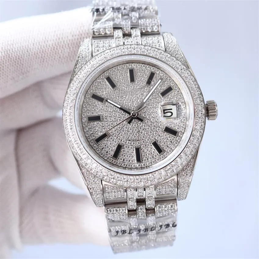 Full Diamond Mens Watch Automatic Mechanical Watches 41mm Silver Strap rostfritt stål för män Life Waterproof Wristwatch Fashion 272n