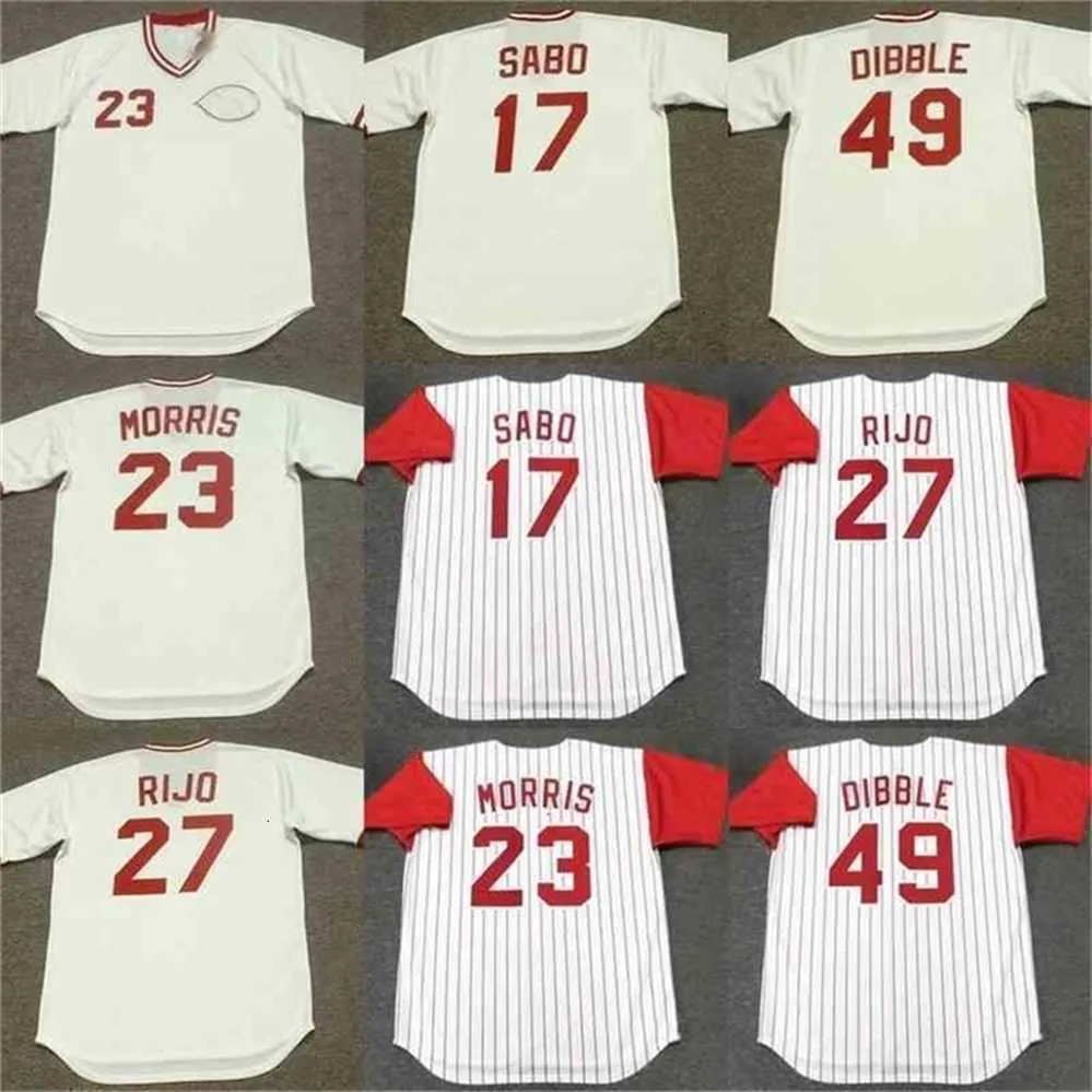 qqq8 C202 17 CHRIS SABO 23 HAL MORRIS 27 JOSE RIJO 49 ROB DIBBLE Baseball Jersey men women youth stitched