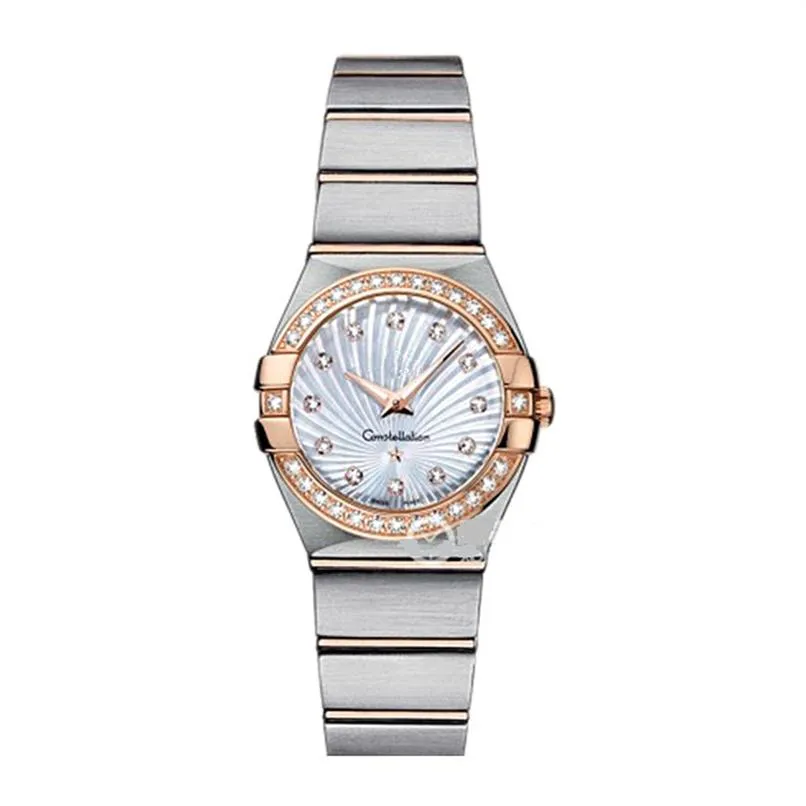 Top Women Dress Watches 28mm elegante a￧o inoxid￡vel Gold Rose Rose Rose Rose Moda Lady Rhinestone Quartz Watches266h