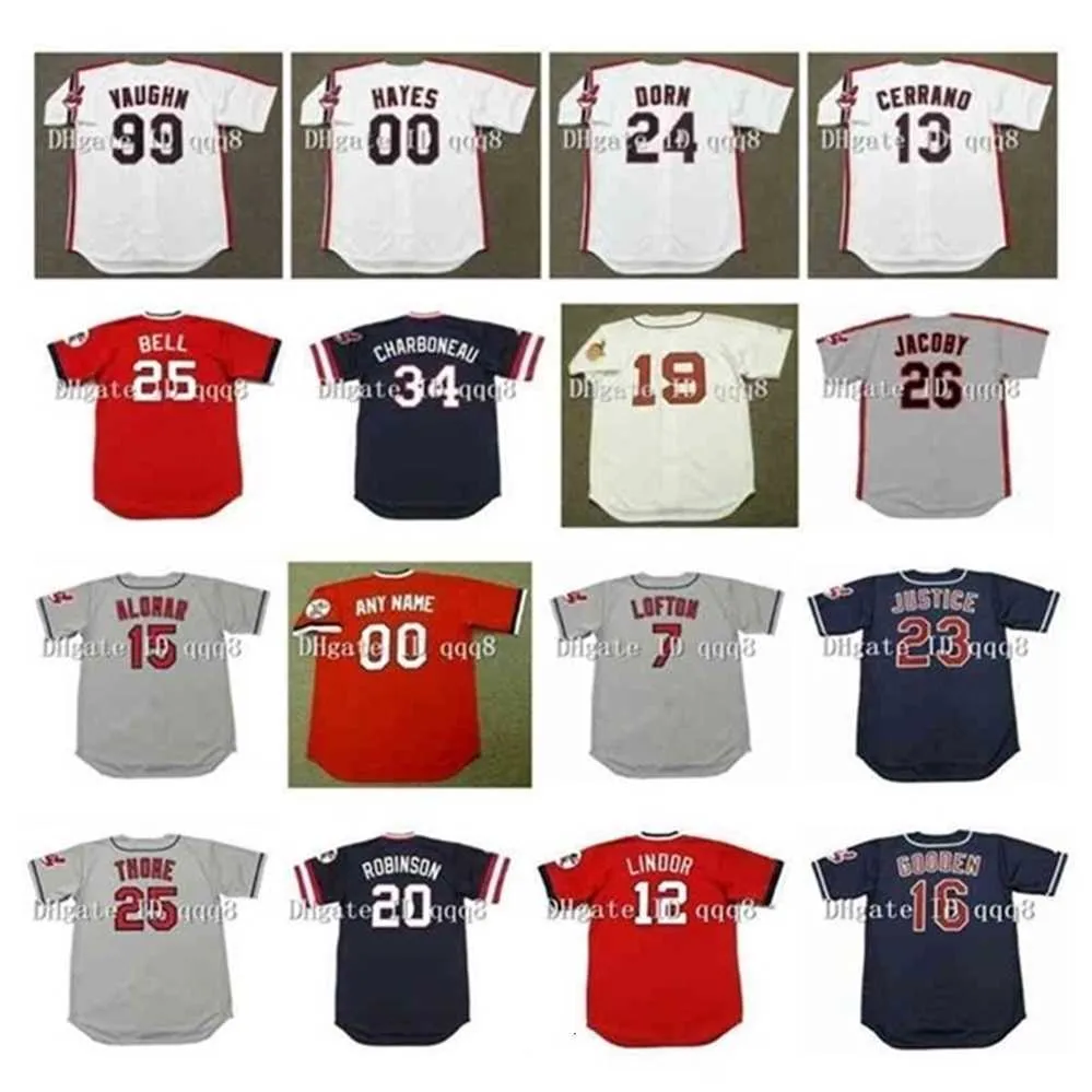 QQQ8 AIR01 Vintage Ricky Vaughn Jersey Cory Snyder Justice Sandy Alomar Roger Dorn Rico Carty Albert Belle Willie Hayes Kenny Lofton Jim Thome Gooden